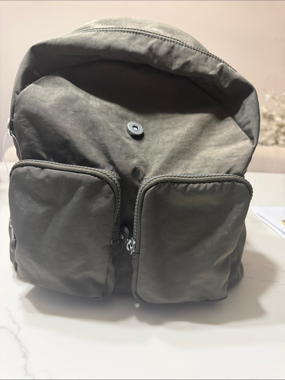 Compact Olive Green Men's Backpack with Dual Front Pockets Kipling